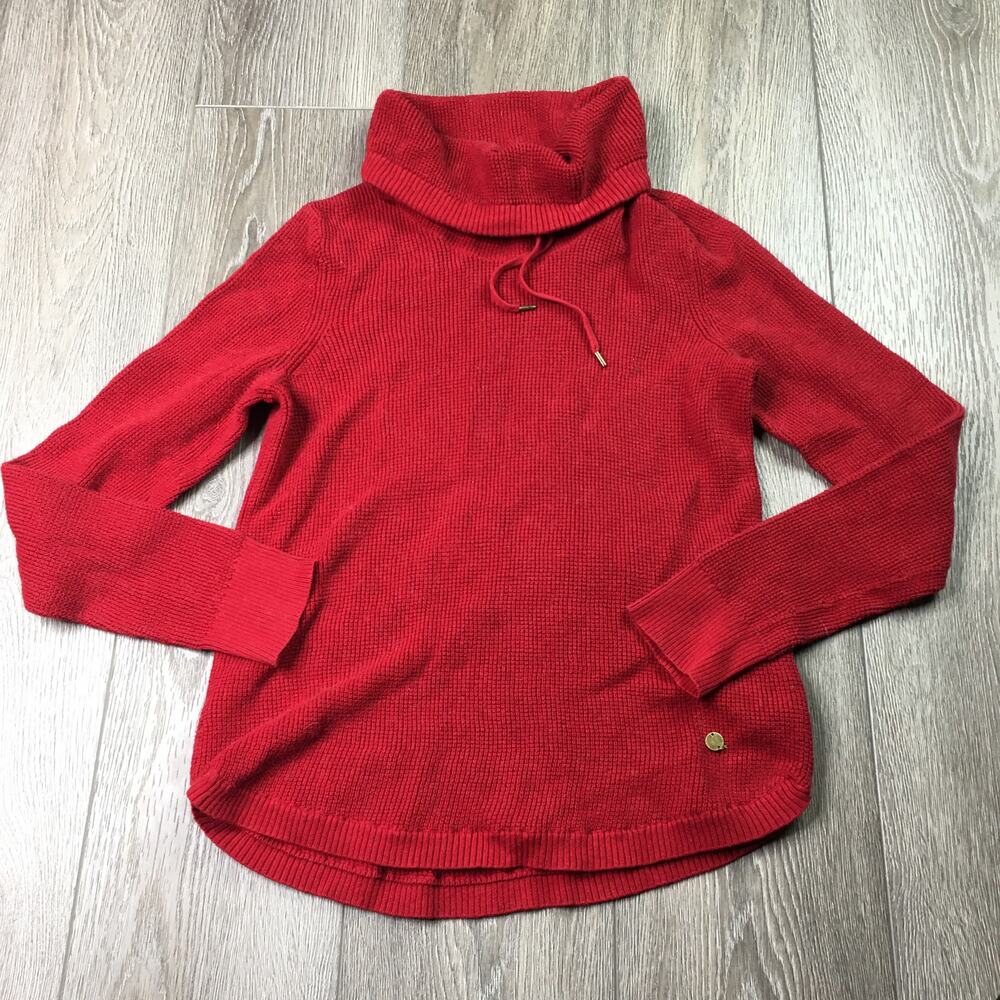 Lauren Ralph Lauren Rib Sweater Pullover Turtleneck Drawstring Red Medium